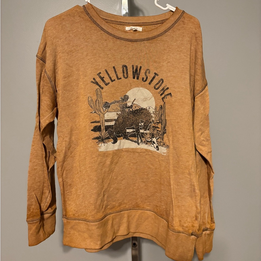 Maurices Mustard Yellow Western Yellowstone‎ Graphic Sweatshirt Large Women’s